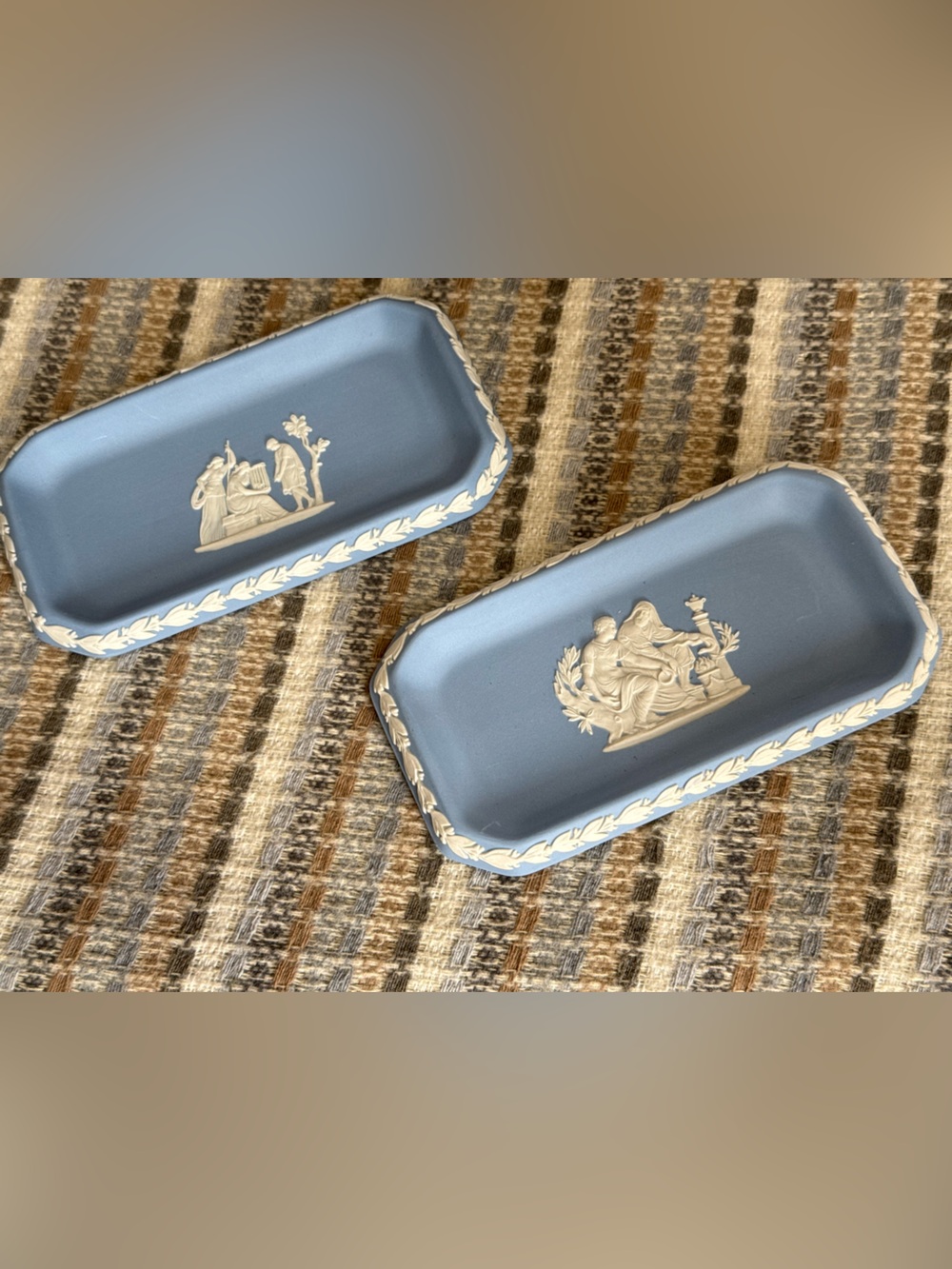 Vintage Wedgwood Blue Jasperware Rectangular Trays / Trinket Dishes - Set of 2